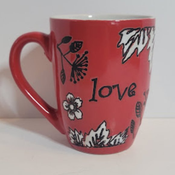 CHRISTIAN ART GIFTS RED "LOVE" COFFEE MUG FLORAL ACCENTS 2010 - Picture 2 of 5
